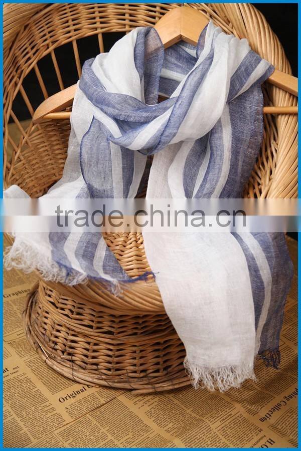 High quality classical striped design 100%linen men's scarf