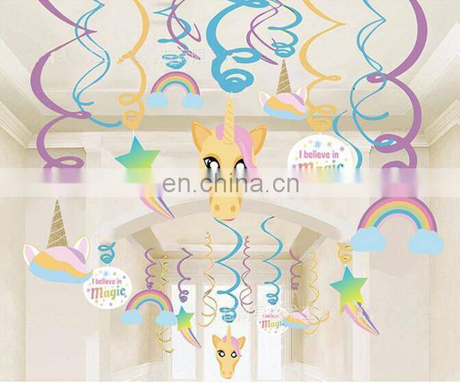 Beautiful Unicorn Shape Card Hanging Foil Swirls Banner Decoration Unicorn Party Supply