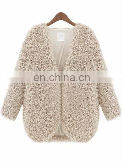 New style Loose V neck long sleeve winter women faux fur coat