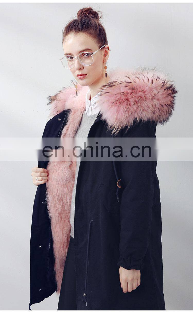Custom Soft Cheap European Style Real Fox Fur Lining Women Hooded Coat