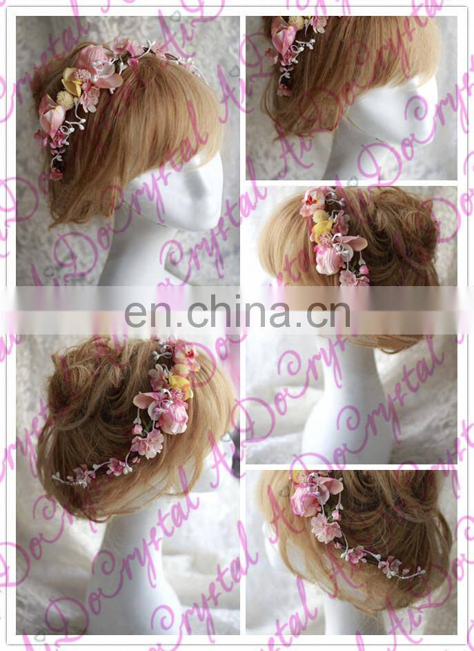 Aidocrystal beautiful light pink artificial flowers tiaras,flower garland headband
