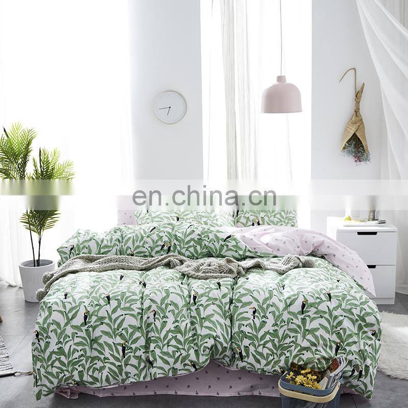 whole sale 100% cotton bedding sets duvet cover bed linen sheets with green tree delicate pattern high quality for living room