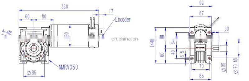 24v 12v 350w dc worm gear motor 50Nm rating