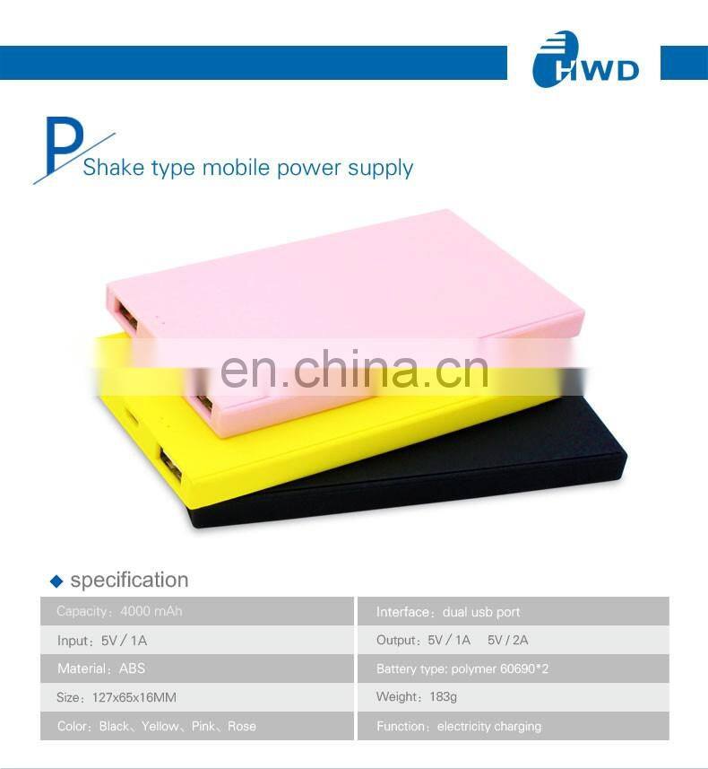 4000mah New Arrival High Quality polymer Power Bank External Battery Charger for Mobile Phone