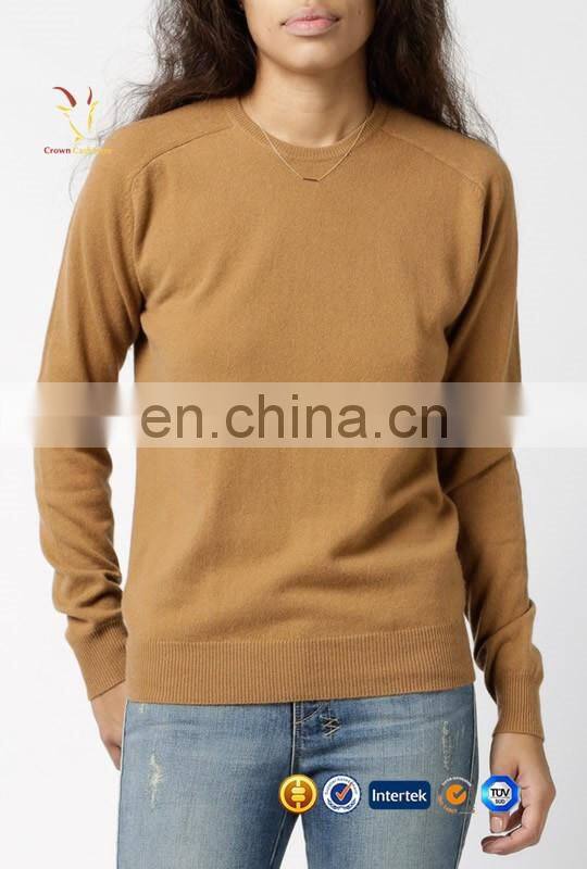 Fashionable long sleeve crew neck cashmere pullover sweater for ladies
