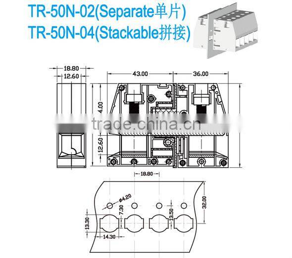 bulkhead connector Filter equipment Pitch 18.8mm High Current Through Panel Terminal Block