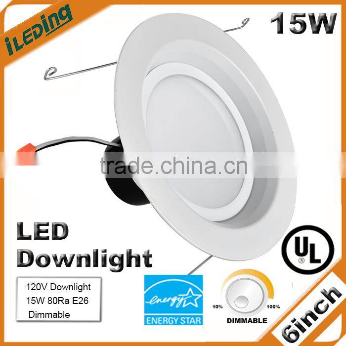 Dimmable 6inch UL Listed LED light 15w downlight