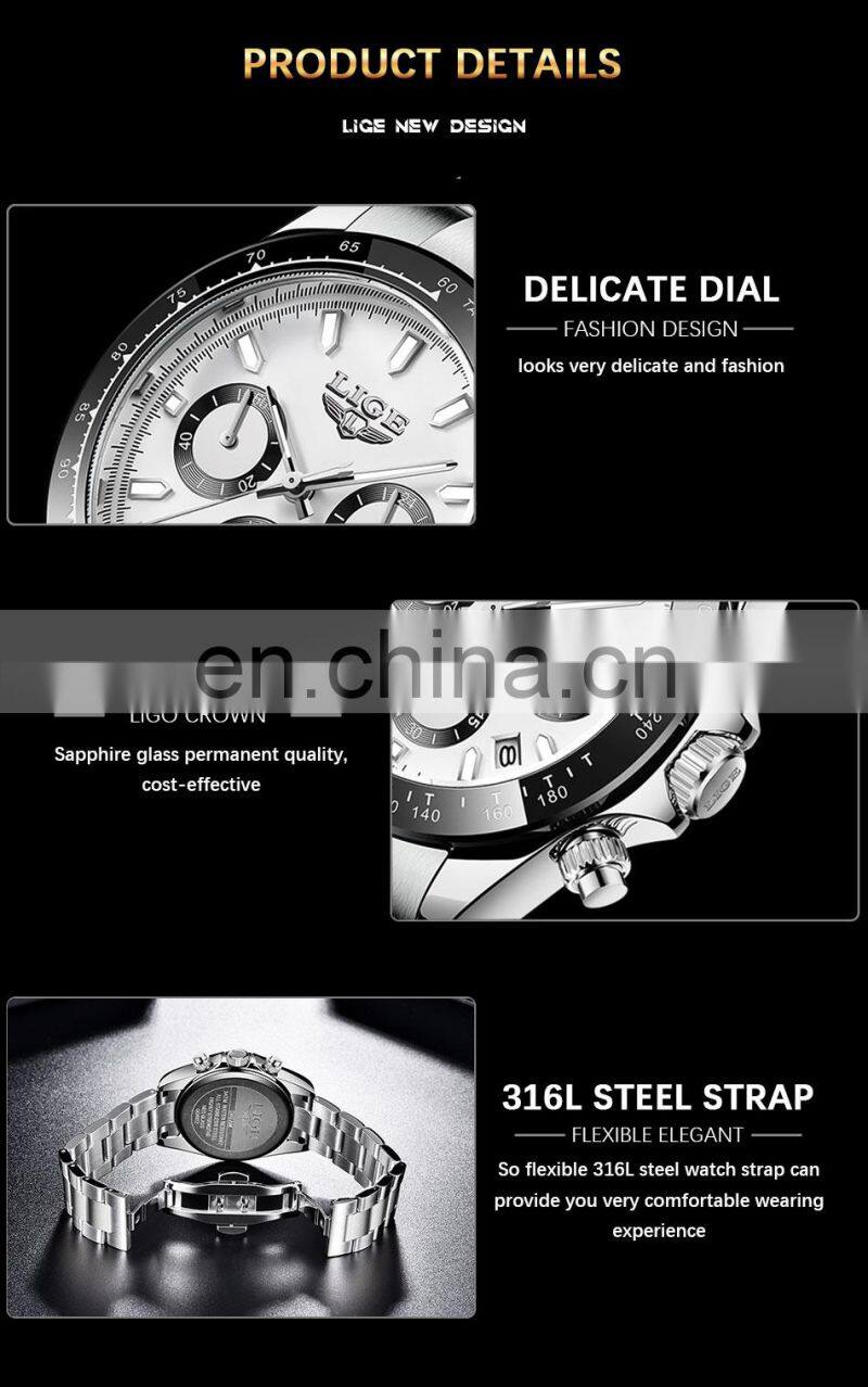 LIGE 8937 Sport Men Watch Fashion Waterproof Luminous Watches Luxury Brand Luminous Mens Quartz Shock Resistant Wristwatch