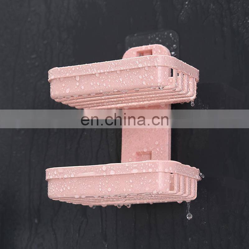 Wall Mounted Double Layer Soap Dish Punch-Free Drawer Draining Holder Kitchen Sponge Storage Box Bathroom Organizer Rack