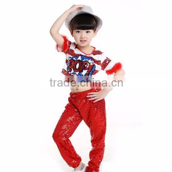 New Sequined Jazz Hip hop dance Costumes Stage Performance Clothing Boys and Girls Holiday Show kids hip hop Wear top +Pant