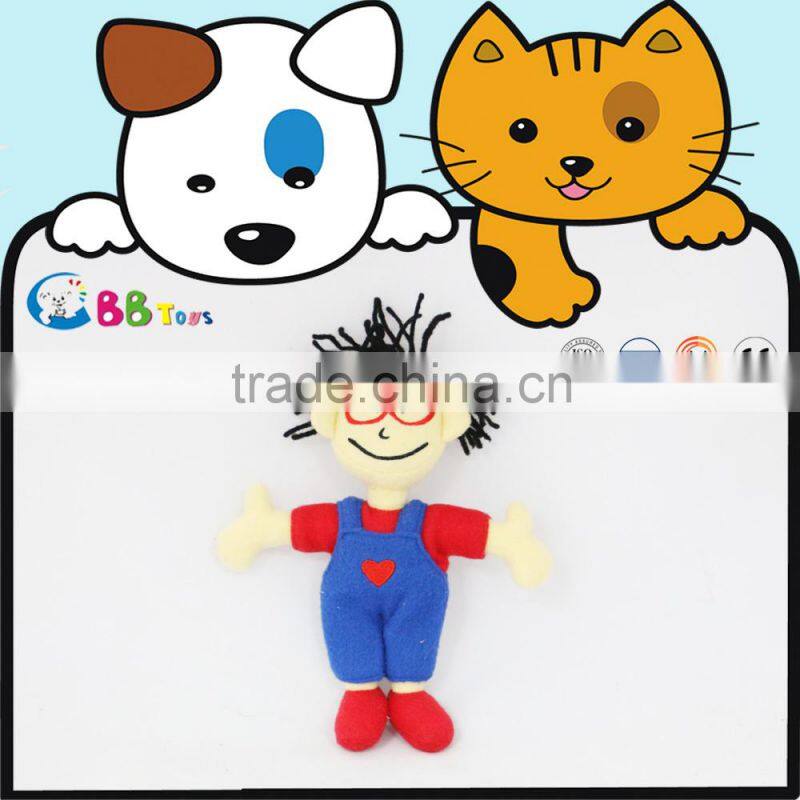 Carrefour Certified factory ICTI audits manufa cturer OEM plush toys/cute doll wearing a blue shirt