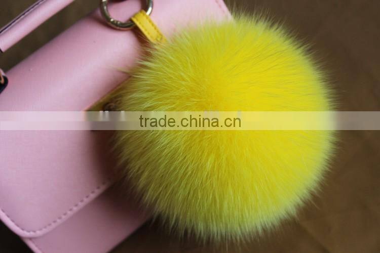 High Grade Personalized Real Racoon Fox Fur Pom Pom Metal Keychains