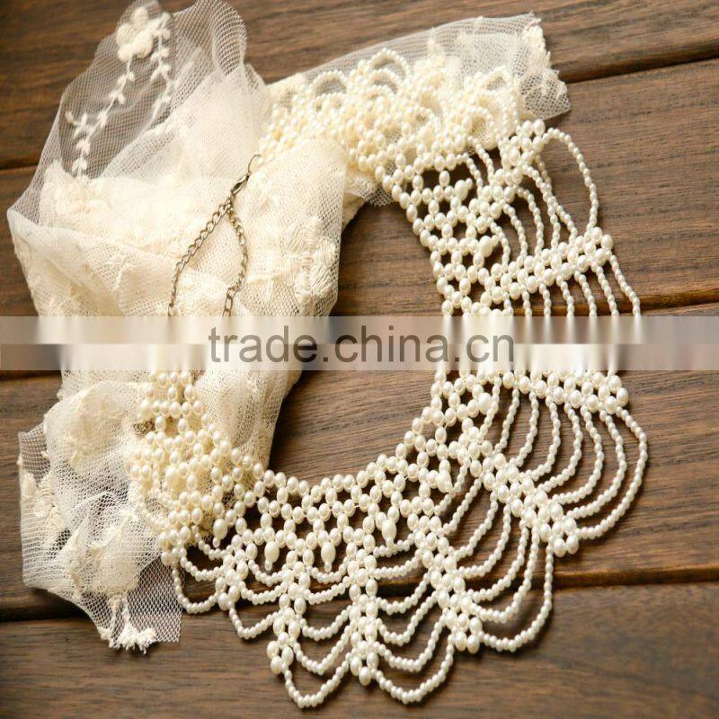 2016 Fine Jewelry Gold bib necklace with pearl, artificial pear statement necklace, simulated pearl pendant necklace for lady