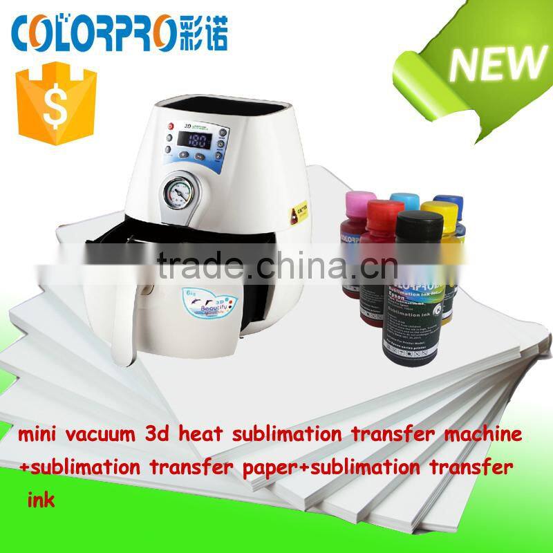 Hot combo set 3d mini vacuum heat sublimation transfer machine+sublimation transfer paper/ ink with mugs/phone cases