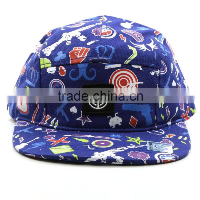flat brim 5 panel floral printed cap