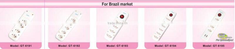 6 outlet Brazil type power extension socket with single switch and fuse