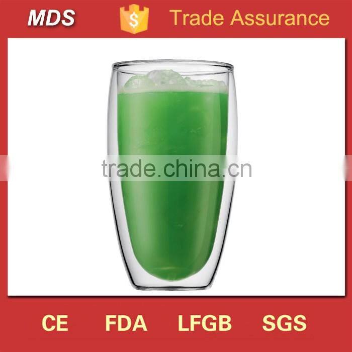 Clear borosilicate 450ml double wall glass mug without handle