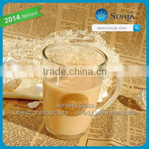 Machine pressed fashionable glass milk mug with golden decal