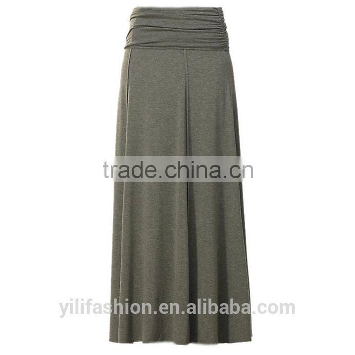 wholesale gathered waistband Heather Charcoal Jersey Maxi Skirt