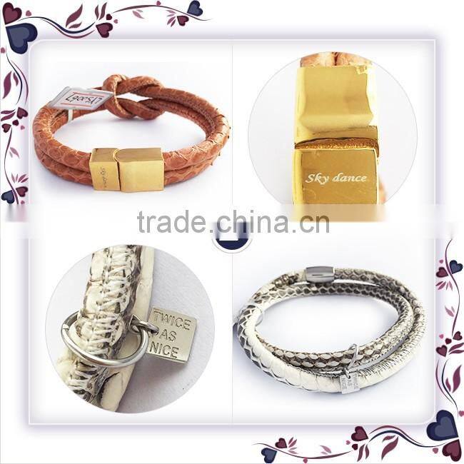 Trendy leather necklace with stainless steel fish bone pendant for male