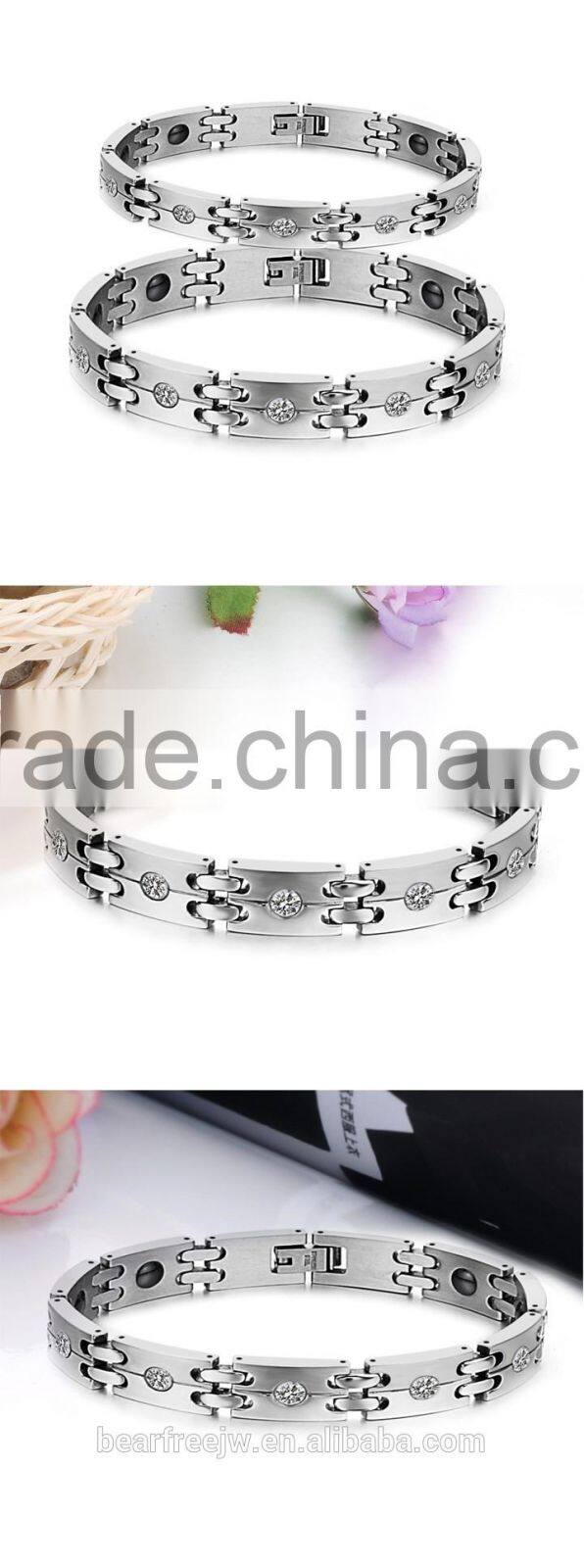 Fashion Accessories Energy Stainless Steel Magnetic Couples Lovers Bracelets with Cubic Zirconia Inlaid