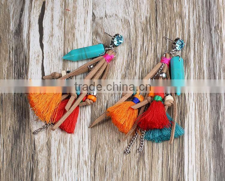 Fashion jewelry vintage bohemian ethnic beautiful colorful tassel dangle earring