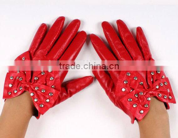 best sale fashion big bow short fingered leather driving gloves in europe