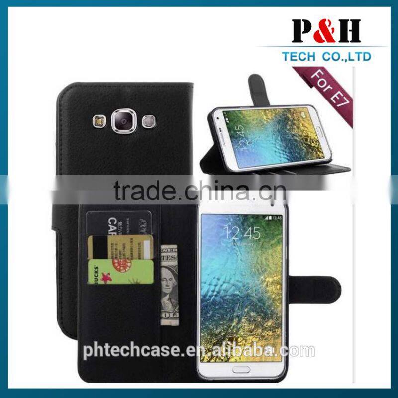 Case For Samsung Galaxy E7 Leather Stand Pouch With 2 Card Slots/Magnetic Snap