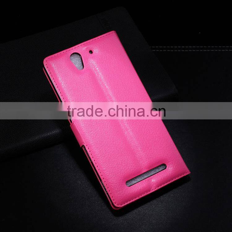 Litchi Pattern Soft Wallet Stand Leather Case For Sony Xperia C3