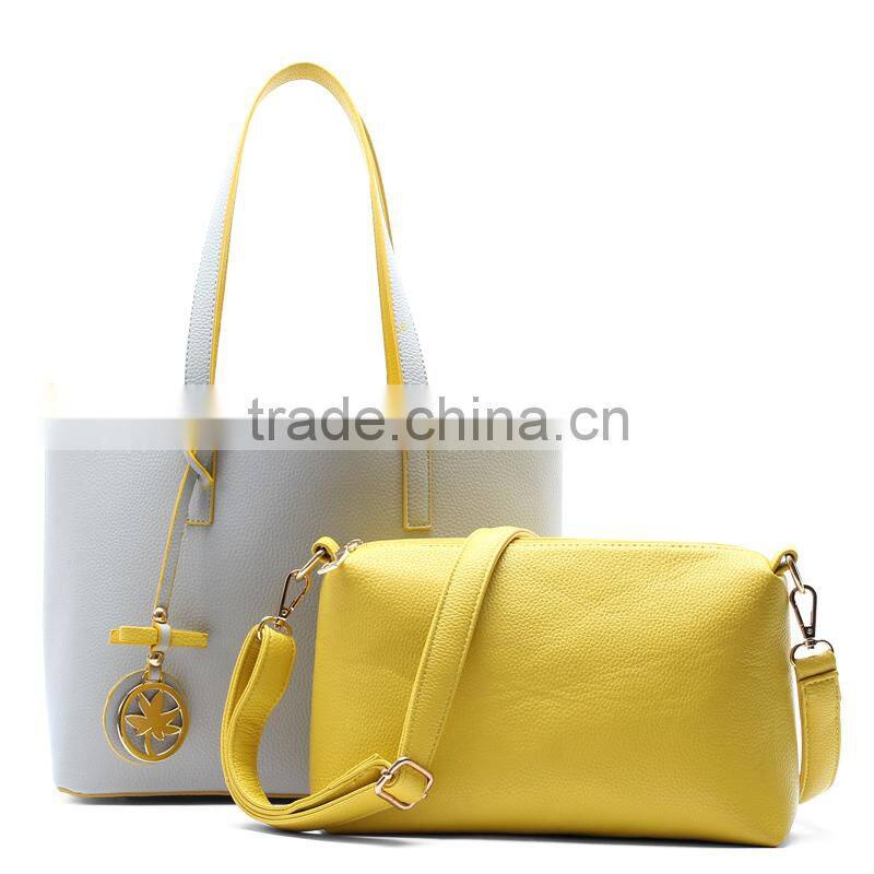 European Style Pure Color Pandent Decorated PU Leather Handbag Satchel Tote