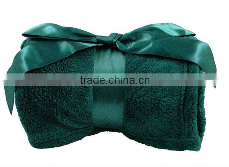 super soft thick coral fleece blanket with silk ribbon great for promotional gift