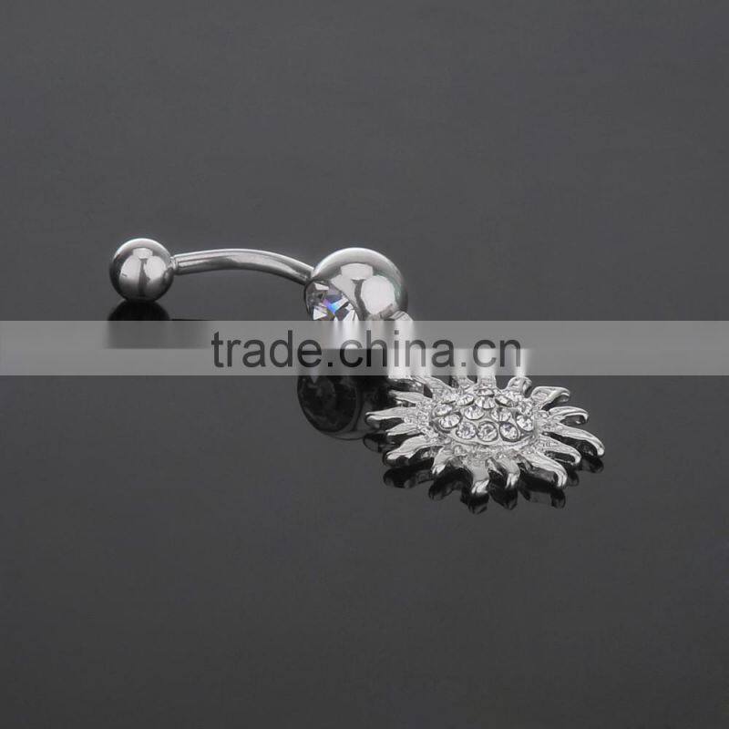 Multi Clear Gems Paved Sun Design Dangle Belly Button Naval Ring.