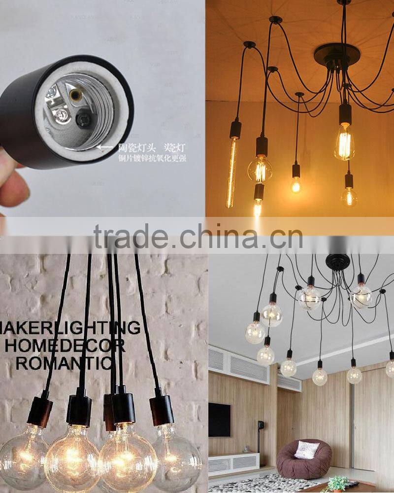 10 branches E27 antique brass single pendant light with black iron