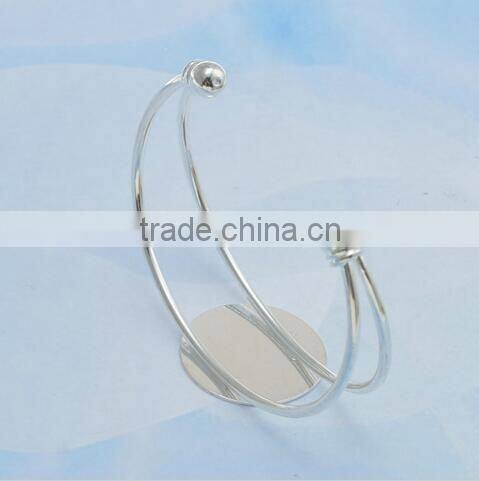 Wholesale 100PC 25MM Pad Adjustable Silver Plated Bangle Cuff Lock Blank Bracelet Bangle with tray