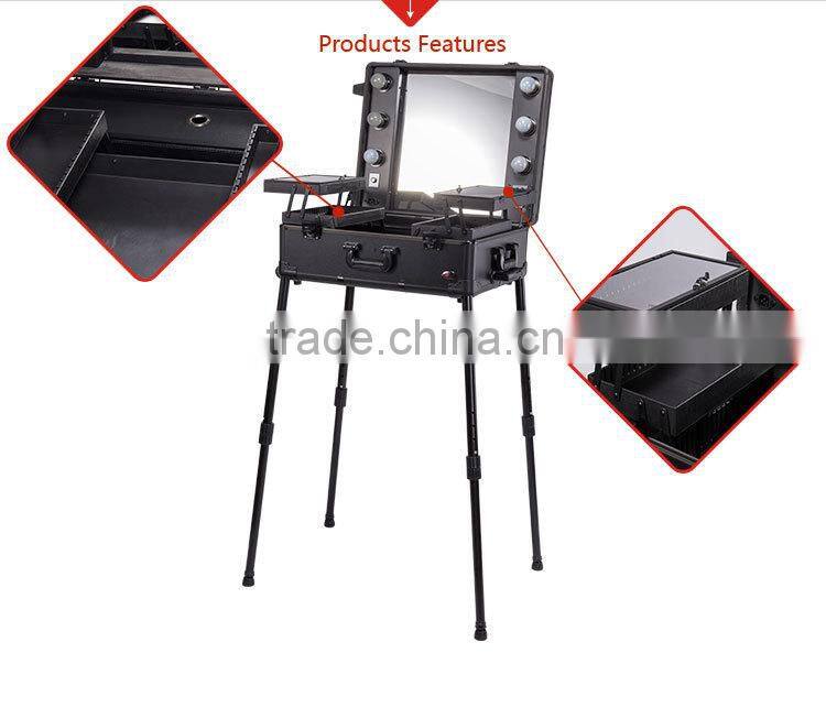 2015 New Products Hairdressing Pro Aluminum Cosmetic Train Rolling Case