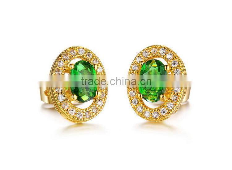 KSTONE fashion gold plated big green rhinestone stud earrings