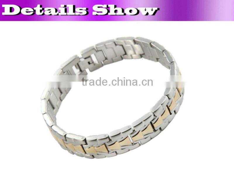 OEM 7.5-10inch 3000 guass magnetic germanium powder negative ion SILVER bracelet fashion couple bracelets