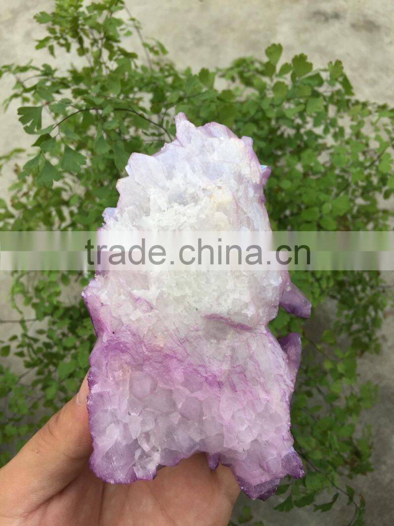 Purple rough crystal stone electroplating Titanium Coating Crystal Cluster Rainbows