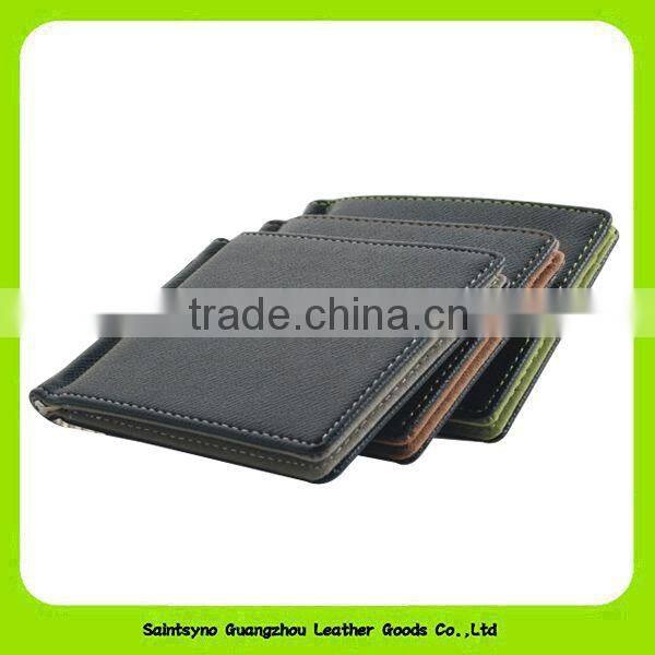 Bi-fold compact design classic money clip wallet leather 015