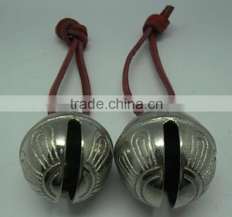 chrome color brass bells with leather string for various usage 7 sizes available (A595)