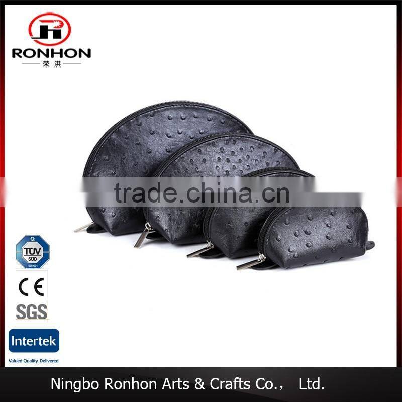 Set of 4 Portable Fashion PU Ostrich Grained Leather Makeup Cosmetic Pouch Bag