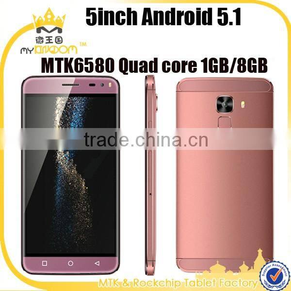 5inch Android 5.1 MTK6580 Quad core mobile phone Fingerprint unlock