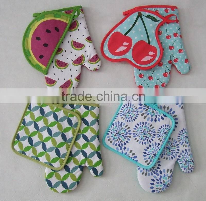 printed cotton pot holder glove towel apron kitchen textile set