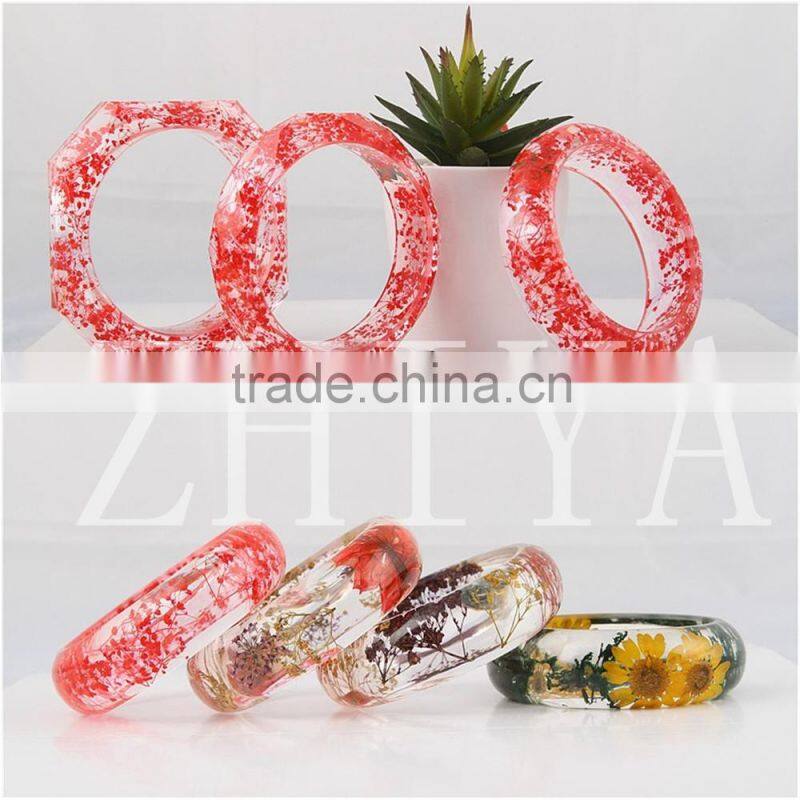 2016 handmade high-bright pressed rose flower petal resin bangle for women