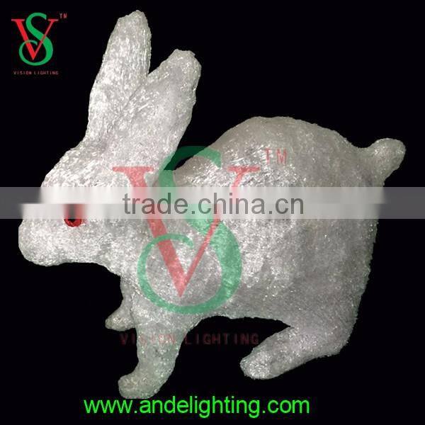 3D animated animal small white acrylic rabbit statues garden decoration light
