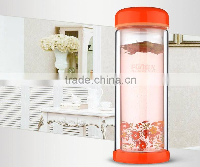 280ml Transparent Custom Double Wall Heat-resistant Tea Cup Portable Pyrex Glass Water Bottle