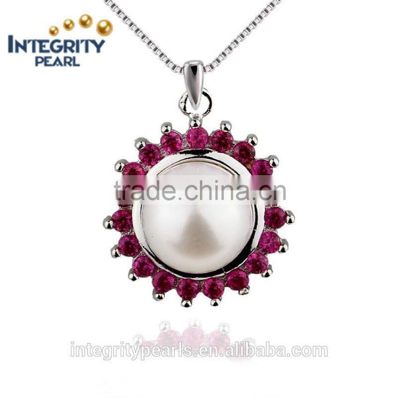 Latest fashion AAA 9.5-10mm button sterling silver single pearl pendant