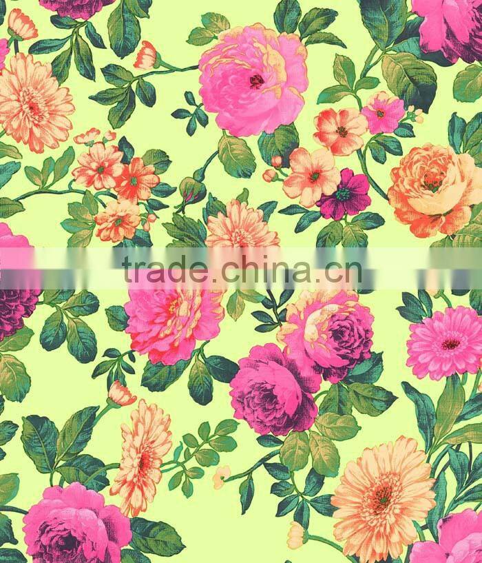 2015 Newest printed floral design pvc table cloth with lace/waved/straight edge