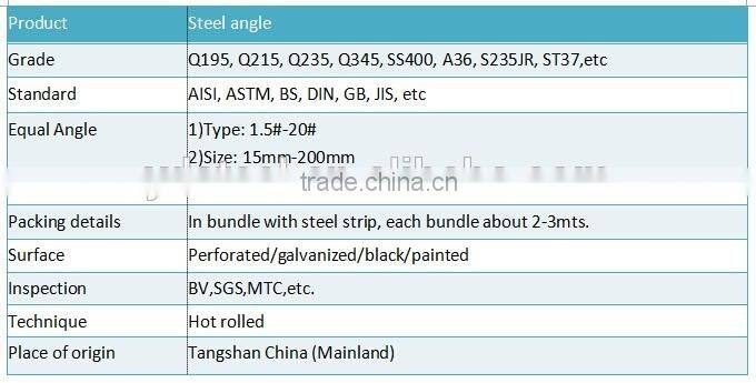 Q235 A36 SS400 hot rolled carbon steel angle galvanized iron 90 degree bar size
