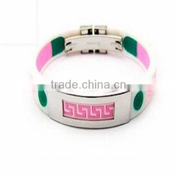 Best selling silicon bracelet with stainless steel for healthcare